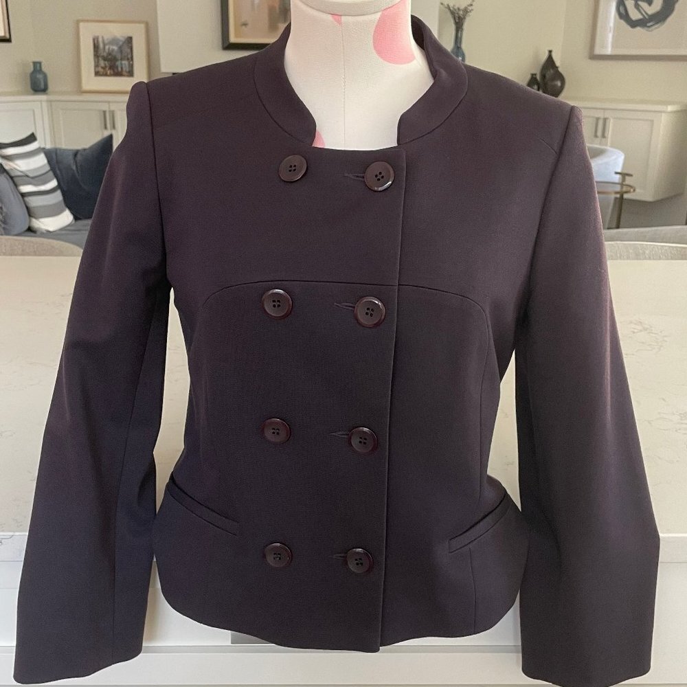Baia Double Breasted Viscose Polyamide Lined Cropped Jacket Deep Plum Sz 4